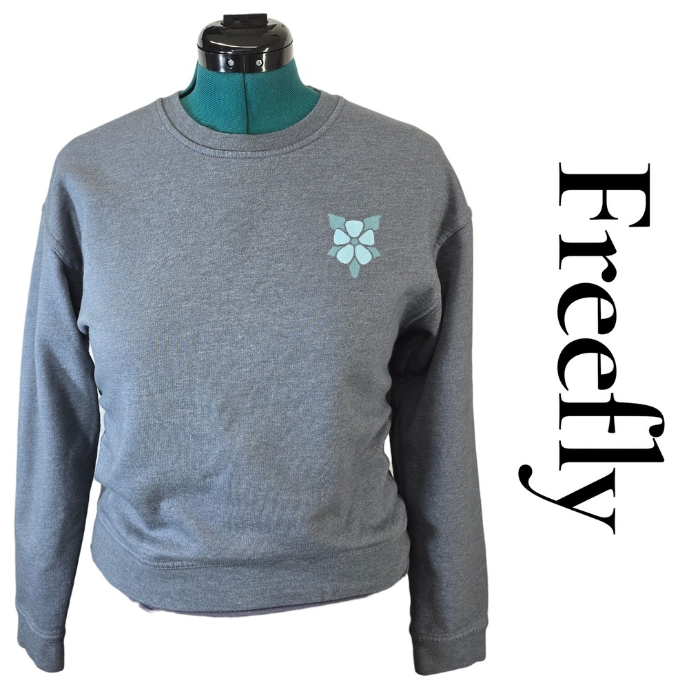 Free Fly Womens Mellow Meadow Fleece Crew Sweatshirt Gray Floral Graphic Small